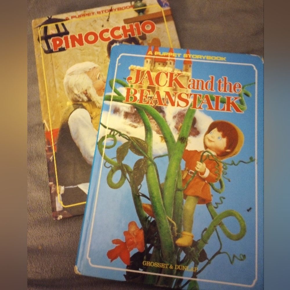 Vintage Set of 2 A Puppet Storybook Jack & the Beanstalk - Pinocchio Board Books